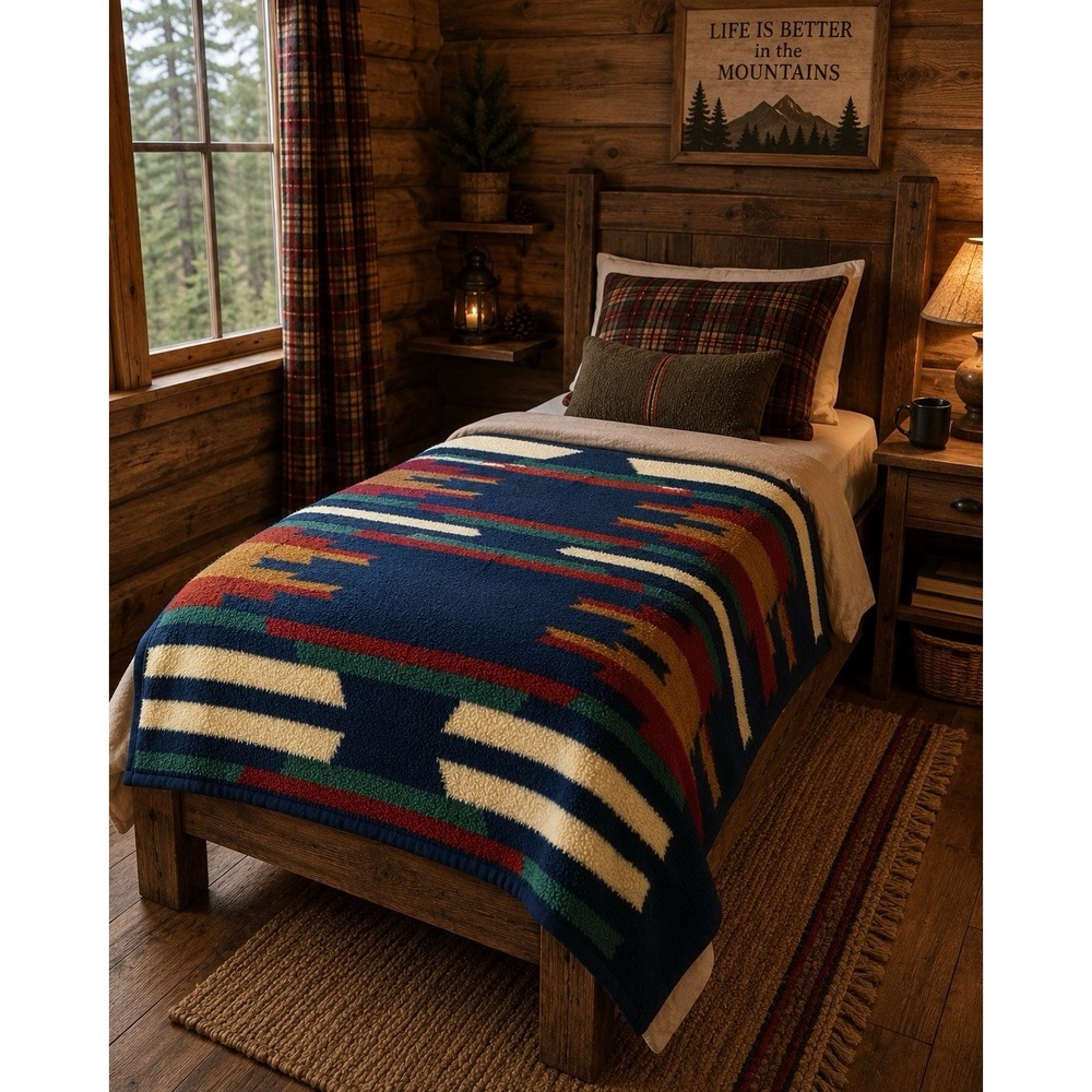 Vintage BIEDERLACK OF AMERICA Blanket Throw Made USA 70"x56" Aztec Southwestern